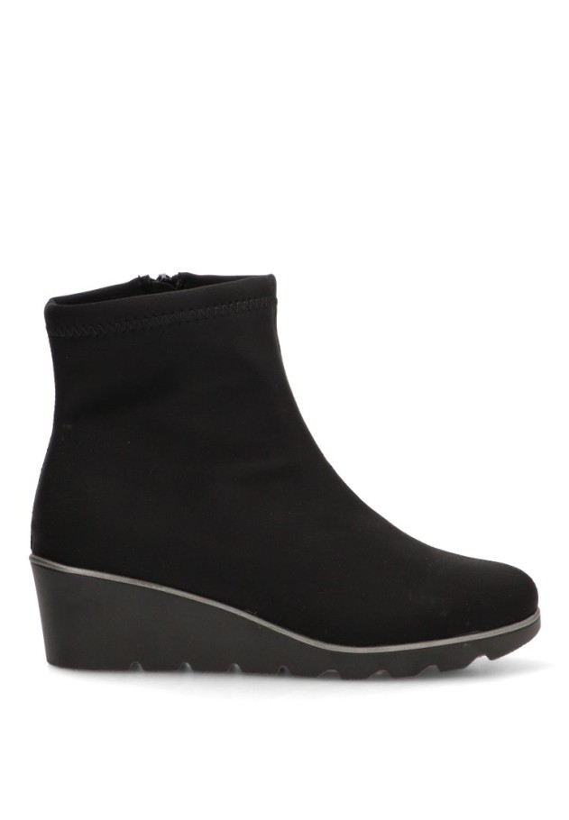 Botín textil negro con cuña media para mujer FLEX PIES 3073