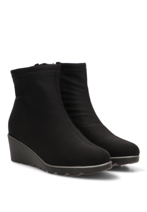 Botín textil negro con cuña media para mujer FLEX PIES 3073