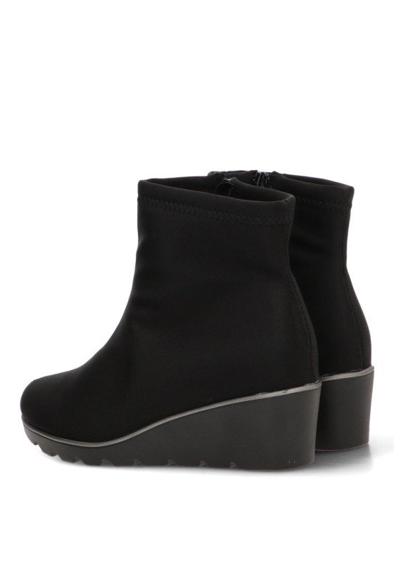 Botín textil negro con cuña media para mujer FLEX PIES 3073