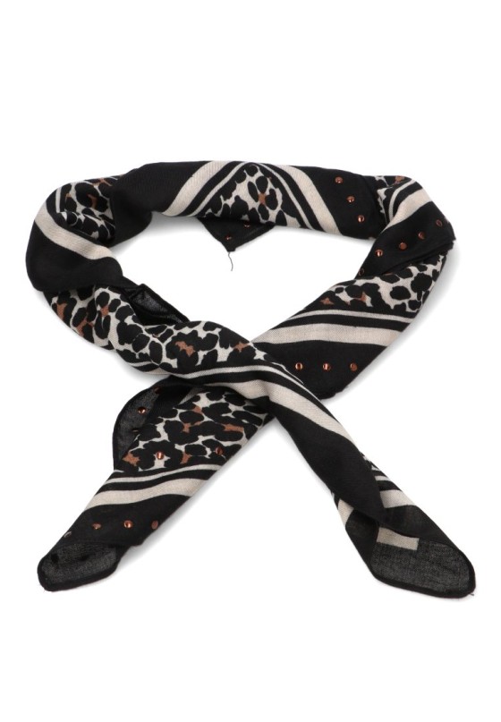 Pañuelo negro de mujer BEST ELENA E-688075 con estampado leopardo y tachuelas