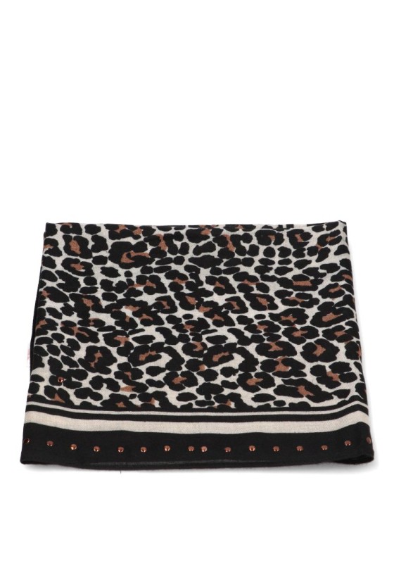 Pañuelo negro de mujer BEST ELENA E-688075 con estampado leopardo y tachuelas