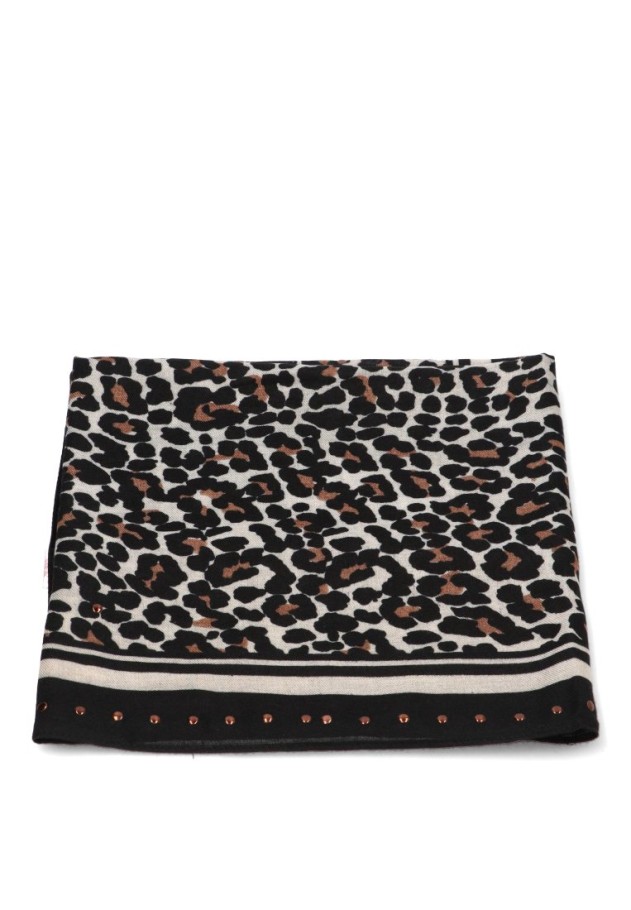 Pañuelo negro de mujer BEST ELENA E-688075 con estampado leopardo y tachuelas
