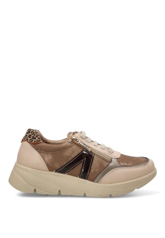 Deportivo taupe con lateral brillante y cuña media de mujer ARMONY 50044