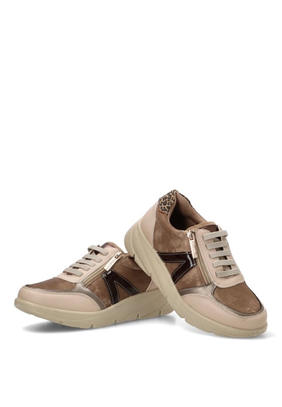 Deportivo taupe con lateral brillante y cuña media de mujer ARMONY 50044