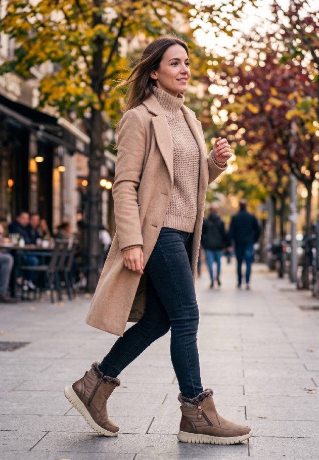 Botín de mujer ARMONY 30050 taupe con borde de pelo y suela plana