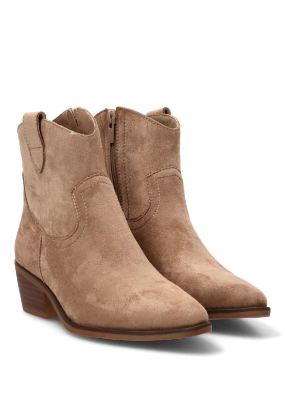 Botín con tacón medio en antelina beige para mujer YULIA 5016