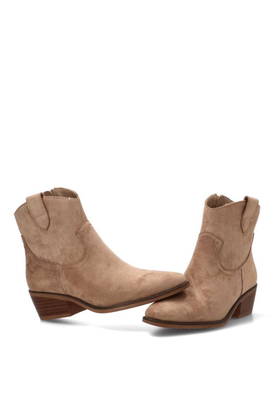 Botín con tacón medio en antelina beige para mujer YULIA 5016