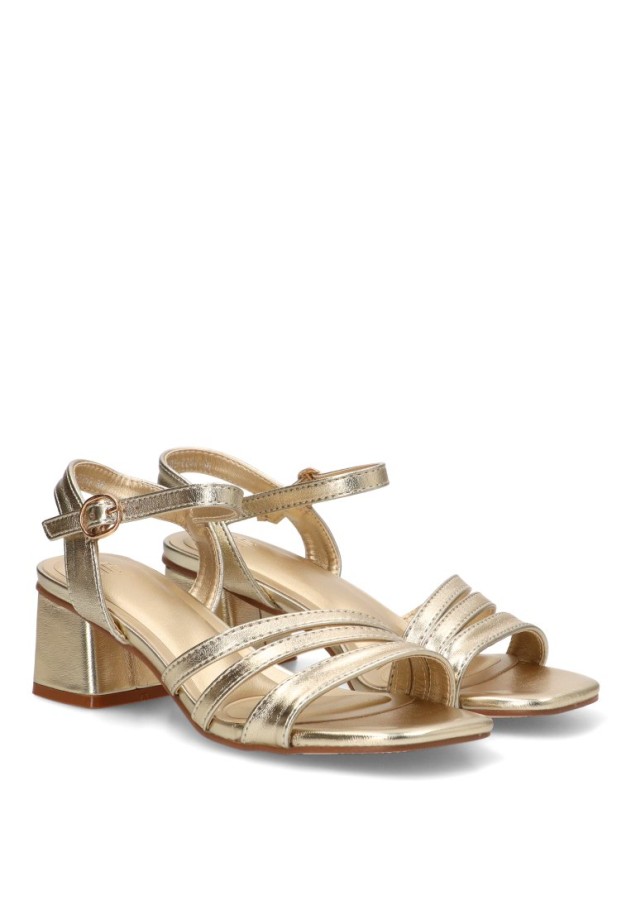 Sandalia de tiras color oro con tacón medio para mujer BUONAROTTI DB2252