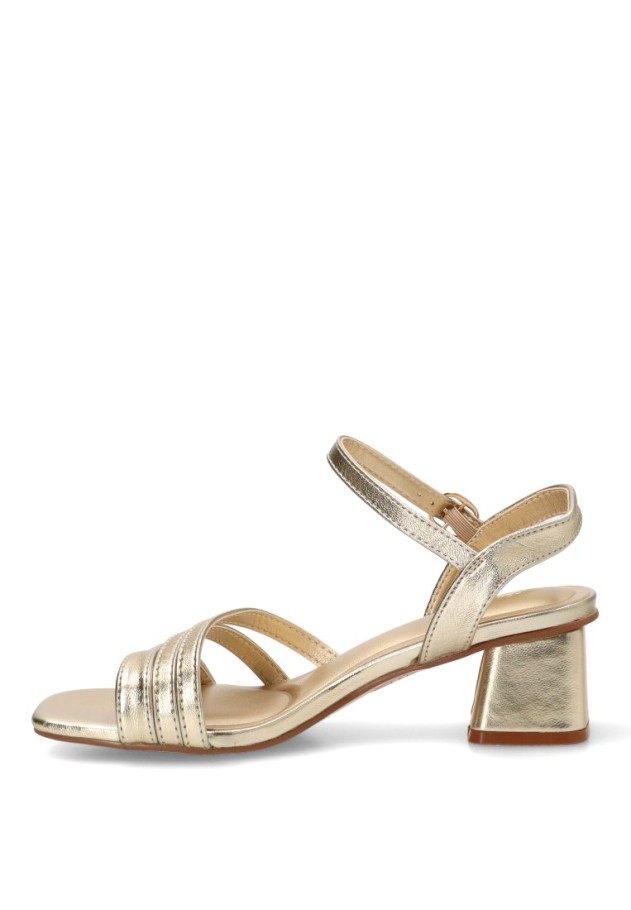 Sandalia de tiras color oro con tacón medio para mujer BUONAROTTI DB2252