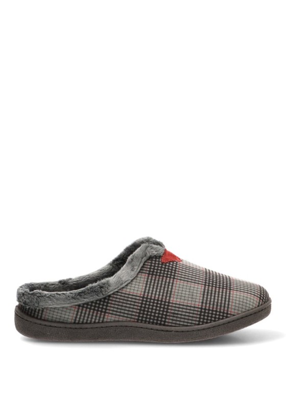 Zapatillas de casa gris con cuadros R12268 para hombre PLUMAFLEX