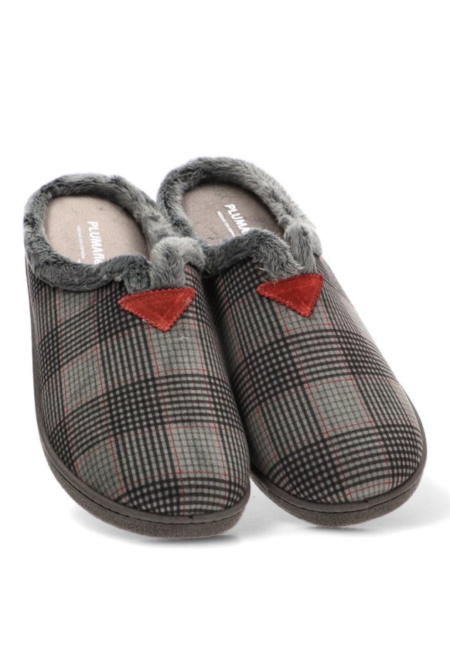 Zapatillas de casa gris con cuadros R12268 para hombre PLUMAFLEX