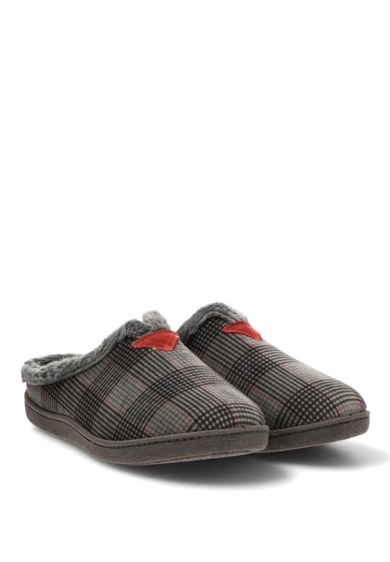 Zapatillas de casa gris con cuadros R12268 para hombre PLUMAFLEX