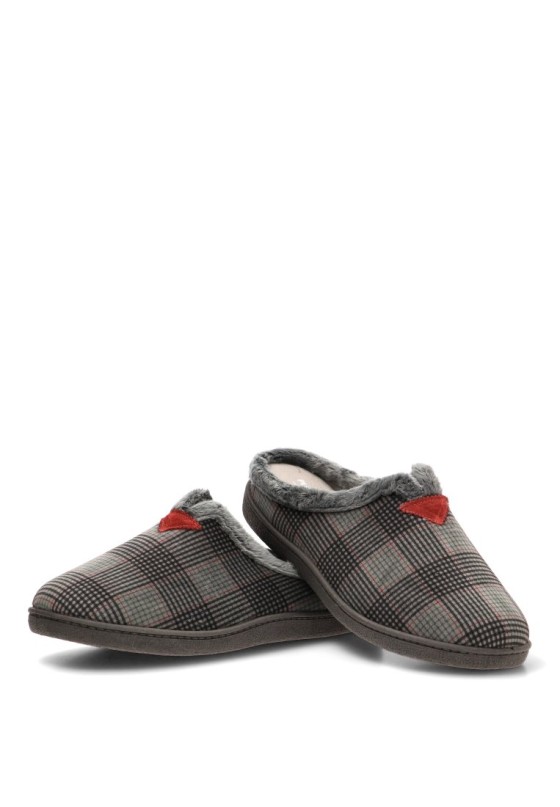 Zapatillas de casa gris con cuadros R12268 para hombre PLUMAFLEX