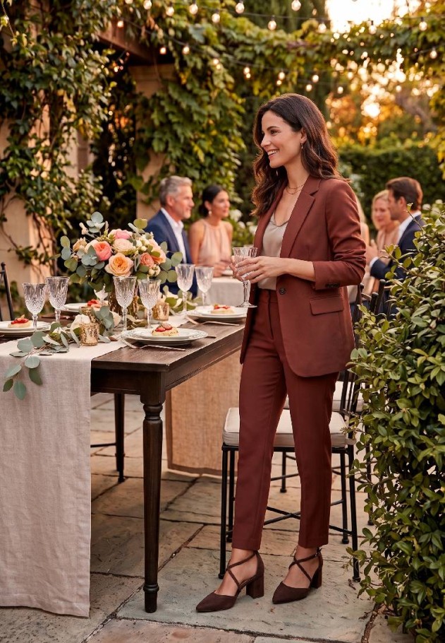 Salón antelina café de mujer Luna Collection A-6010 con elástico cruzado y tacón medio