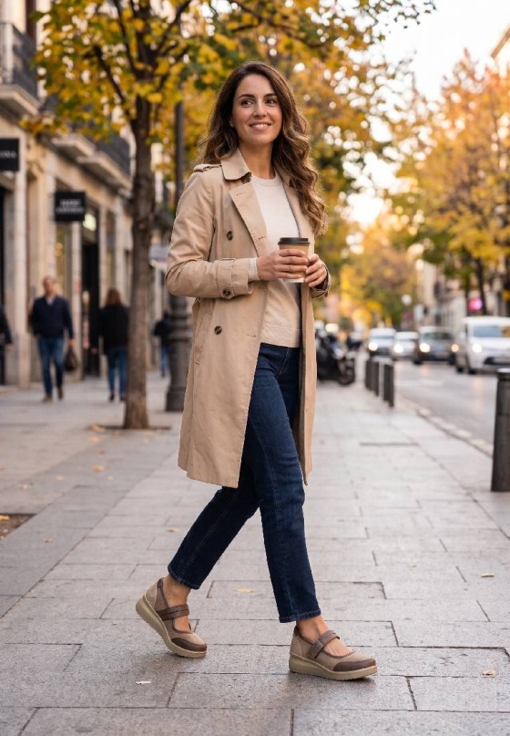 Zapato de mujer ARMONY 60025 en antelina taupe con cuña media