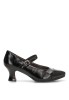 Salón de mujer E26301 en negro sintético con hebilla y tacón medio