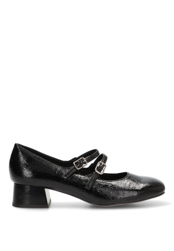 Salón negro con doble hebilla de mujer E35502