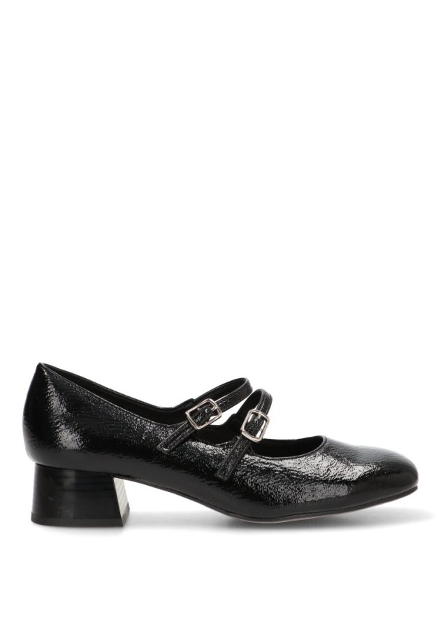 Salón negro con doble hebilla de mujer E35502