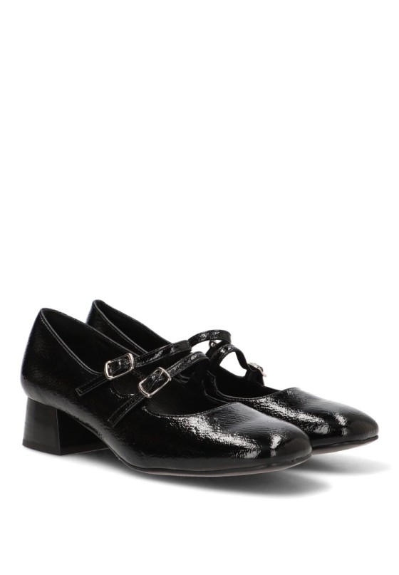Salón negro con doble hebilla de mujer E35502