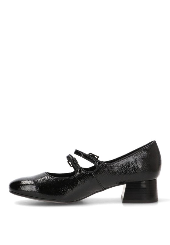 Salón negro con doble hebilla de mujer E35502