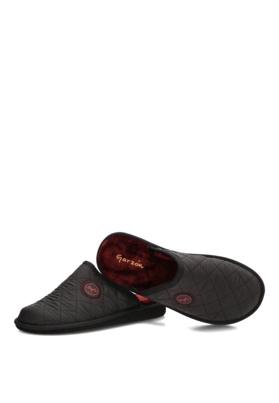 Zapatillas casa acolchadas P933 para hombre GARZON en textil negro con suela plana